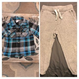 💙 GUC HEALTHTEX bright blue plaid shirt & CARTERS gray jogger pants, size 2T!